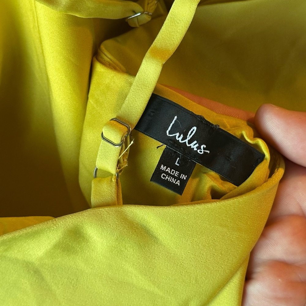 Lulus Rooftop Party Chartreuse Satin Halter Mini Dress - Picture 5 of 5